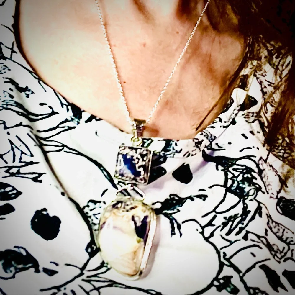New Handmade Artisan Amethyst Dendritic Agate 925 Sterling Silver Mined Necklace